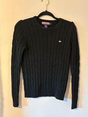 Vineyard Vines Black cable knit cotton Crew sweater